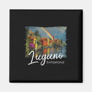 Lugano Vintage Switzerland Tee Alps Hiking Lake Di Magnet