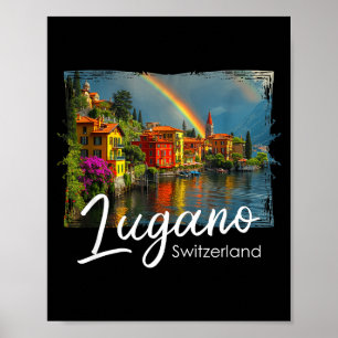 Lugano Vintage Switzerland Tee Alps Hiking Lake Di Poster