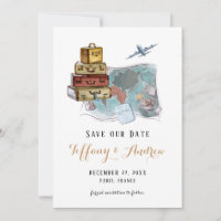 Luggage Map Destination Wedding Save The Date