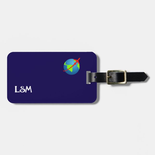 Luggage Tag Blue Color and Airplane Traveling (Front Horizontal)