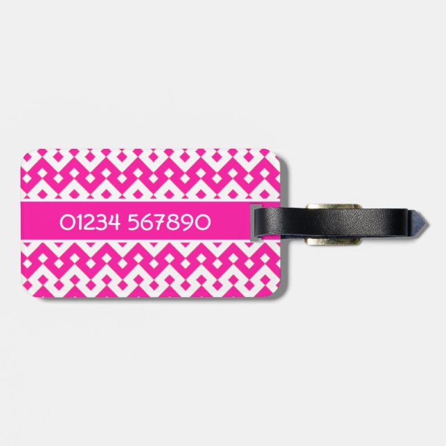 Luggage Tag, Candy Pink Geometric Tag (Back Horizontal)