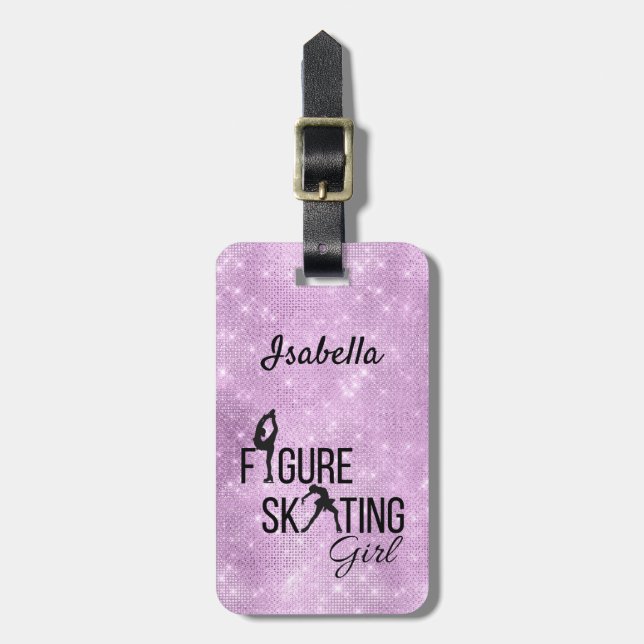 Luggage Tag Figure Skating girl purple sparkle (Front Vertical)