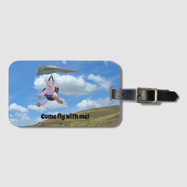 Luggage Tag - Flying Pig Over Hill (Front Horizontal)