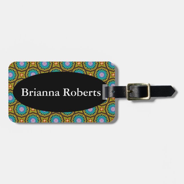 Luggage Tag w/ leather strap - Macrame Look (Front Horizontal)
