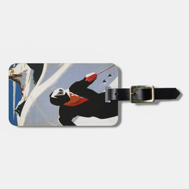 Luggage Tag with Canadian Rockies Ski Print (Front Horizontal)