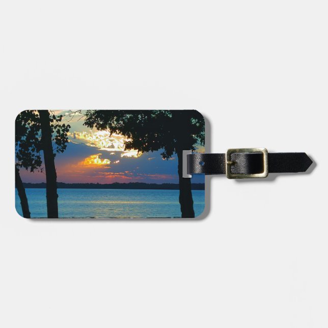Luggage Tag with print "Sunset Ablaze". (Front Horizontal)
