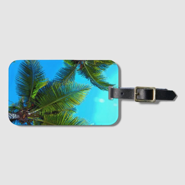 Luggage Tags. Blue Palm Tree. Tag (Front Horizontal)