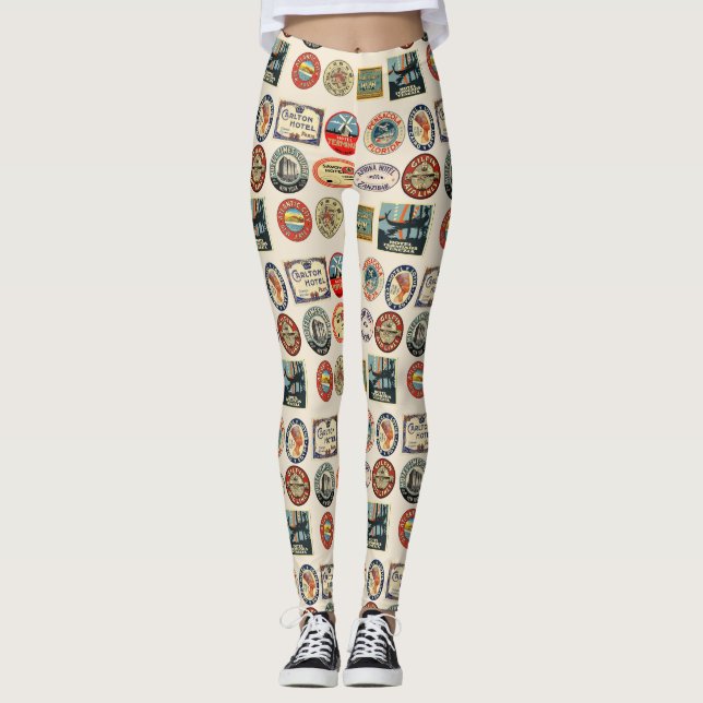 Luggage Travel Stickers Leggings (Front)
