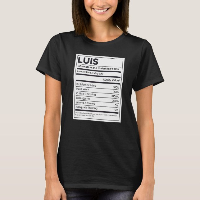 Luis Nutrition Information Problem Solving Hard Wo T-Shirt (Front)