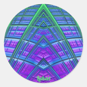 LUKAS ~ Cool! Green Purple Blue Geometric ~ Classic Round Sticker