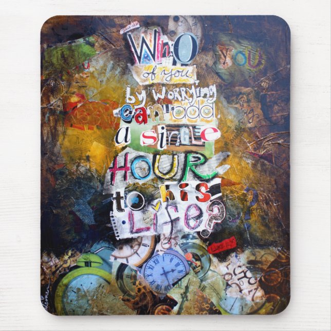 Luke 12:25 Bible Verse Collage Mouse Pad (Front)