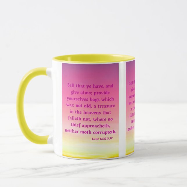 Luke 12:33 KJV Bible Scripture Pic Two-Tone Mug (Left)
