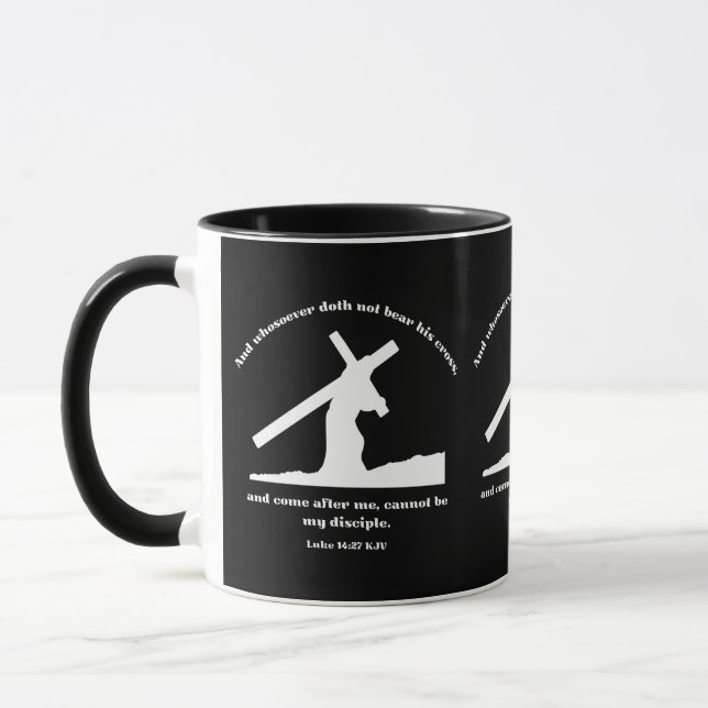 Luke 14:27 KJV Jesus Cross Christian Bible Verse Mug (Left)
