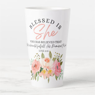 Luke 1:45 Blessed is She Floral Scripture Latte Mug