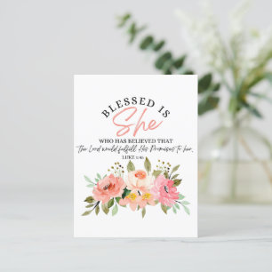 Luke 1:45 Blessed is She Floral Scripture Postcard