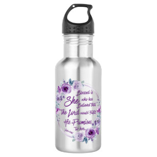 Luke 1:45 Blessed is She Purple Floral 532 Ml Water Bottle
