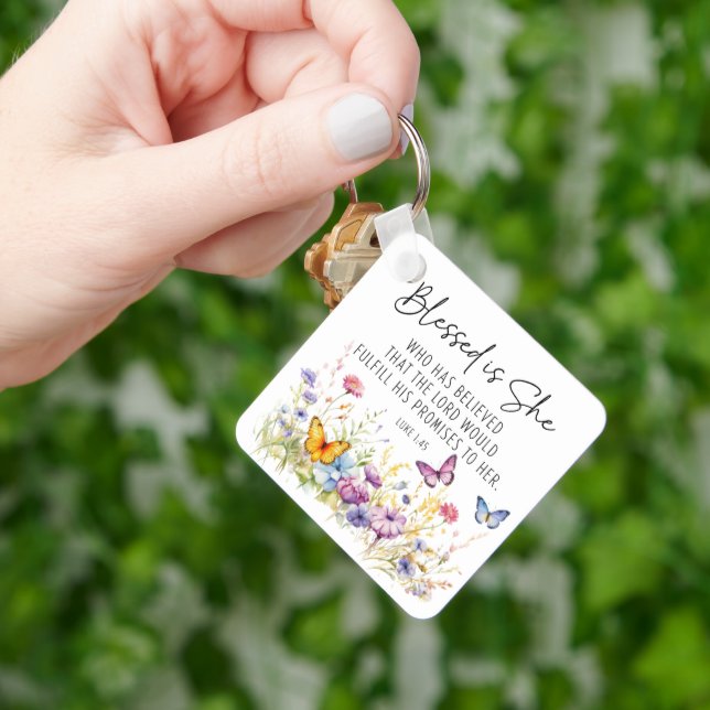 Luke 1:45 Blessed is She Scripture Wildflowers Key Ring (Hand)