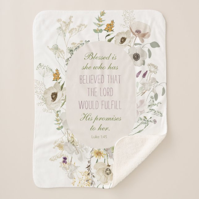 Luke 1:45 Blessed is She Wildflower Sherpa Blanket (Front)