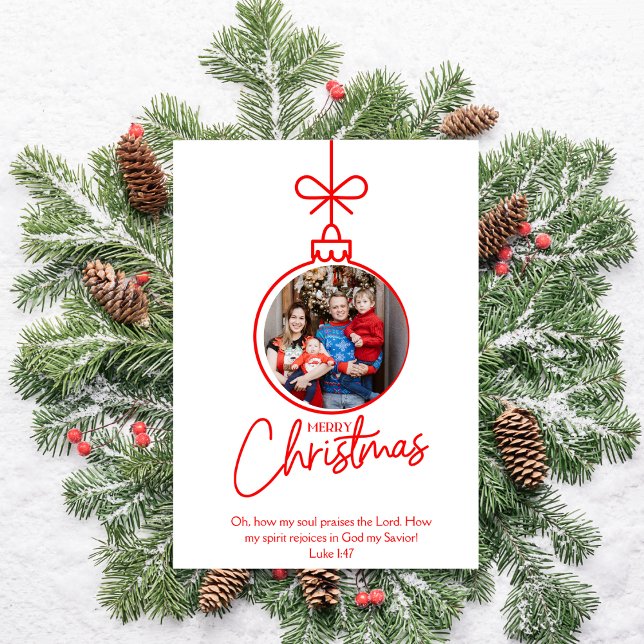 Luke 1:47 Christian Merry Christmas Invitation (Customize this Christian, Religious Christmas Card with your family picture and embrace Luke 1:47 )