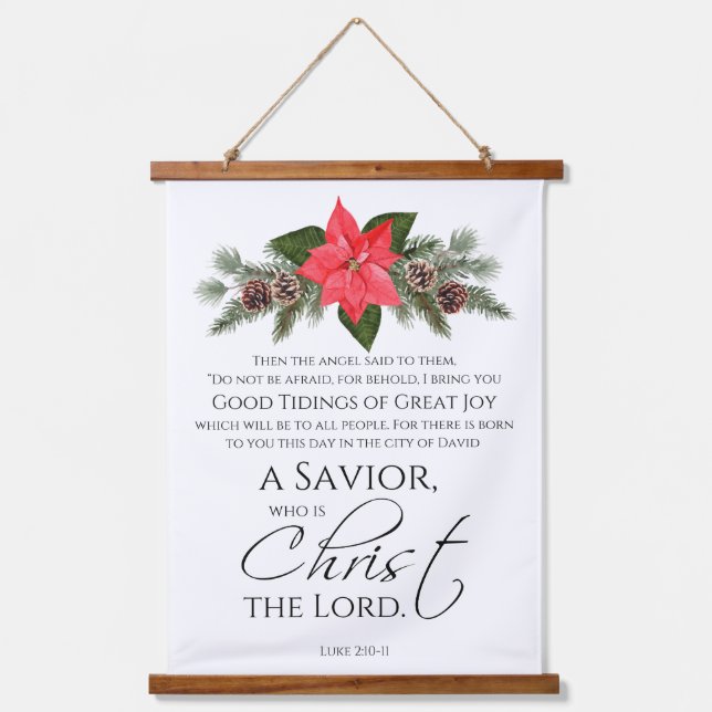 Luke 2:10-11 Good Tidings Poinsettia Christmas Hanging Tapestry (Front)