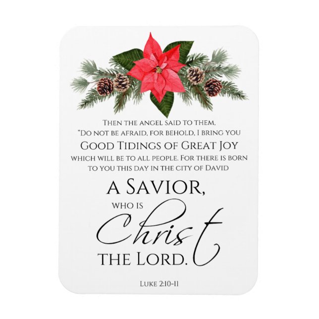 Luke 2:10-11 Good Tidings Poinsettia Christmas Magnet (Vertical)