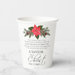 Luke 2:10-11 Good Tidings Poinsettia Christmas Paper Cups