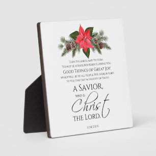Luke 2:10-11 Good Tidings Poinsettia Christmas Plaque