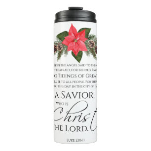Luke 2:10-11 Good Tidings Poinsettia Christmas Thermal Tumbler