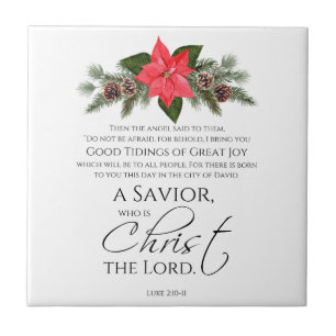 Luke 2:10-11 Poinsettia Christmas Scripture Ceramic Tile