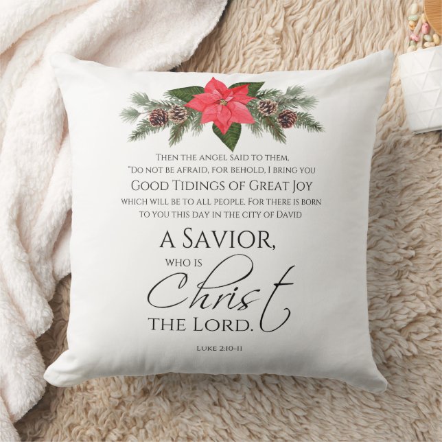 Luke 2:10-11 Poinsettia Christmas Scripture Cushion (Blanket)