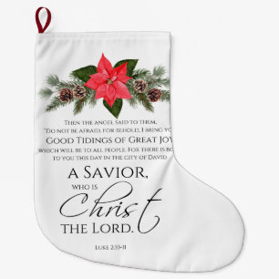 Luke 2:10-11 Poinsettia Christmas Scripture Large Christmas Stocking