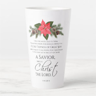 Luke 2:10-11 Poinsettia Christmas Scripture Latte Mug
