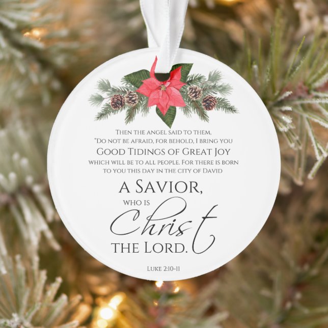Luke 2:10-11 Poinsettia Christmas Scripture Ornament (Tree)