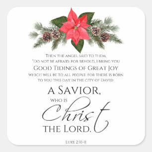 Luke 2:10-11 Poinsettia Christmas Scripture Square Sticker