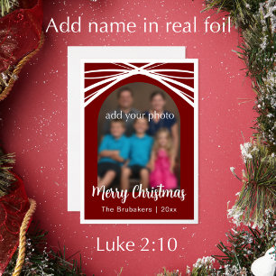 Luke 2:10 Bible Verse Elegant Arch Photo Christmas Foil Holiday Card