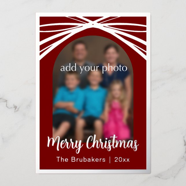 Luke 2:10 Bible Verse Elegant Arch Photo Christmas Foil Holiday Card (Front)