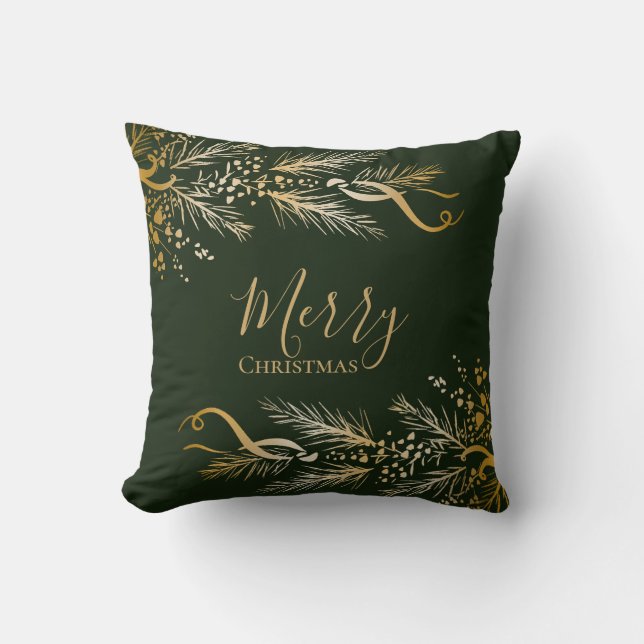 Luke 2:11 Christian Green and Gold Merry Christmas Cushion (Front)