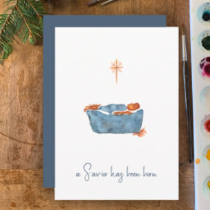 Luke 2:11 Minimalist Watercolor Nativity Christmas Holiday Card