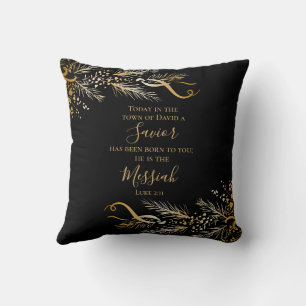 Luke 2:11 Scripture Elegant Gold Merry Christmas Cushion