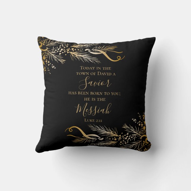 Luke 2:11 Scripture Elegant Gold Merry Christmas Cushion (Back)