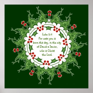 Luke 2:11 Scripture for Christmas with Holly Poster