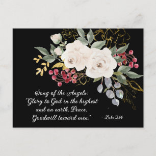 Luke 2:14 Glory to God Elegant Floral Christmas Holiday Postcard