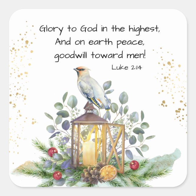 Luke 2:14 Glory to God in the Highest Christmas Square Sticker (Front)