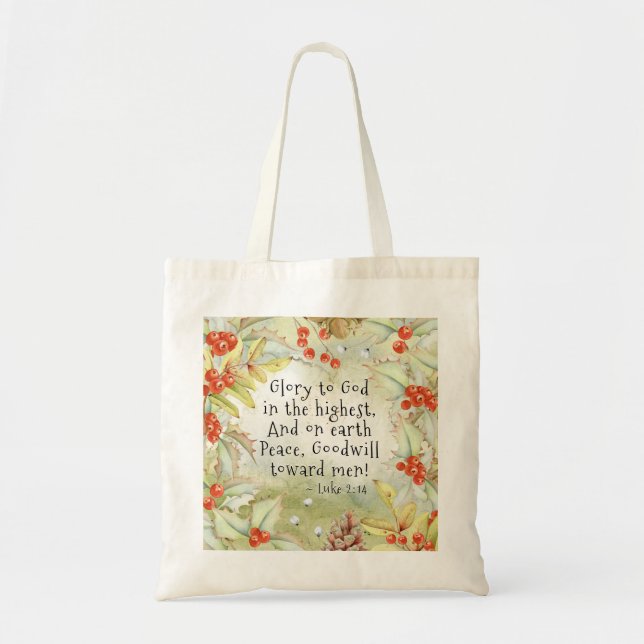 Luke 2 14 Glory to God in the Highest, Christmas Tote Bag (Front)