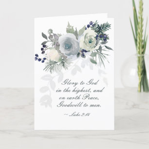 Luke 2:14 "Glory to God" White Rose Christmas Holiday Card