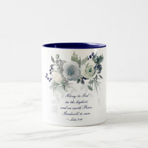 Luke 2:14 "Glory to God" White Rose Christmas Two-Tone Coffee Mug
