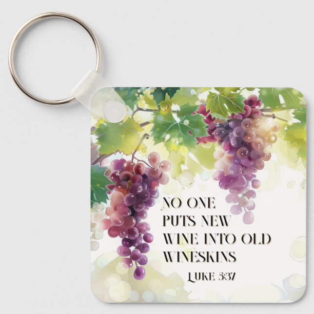 Luke 5:37 New Wine into Old Wineskins Bible Verse  Key Ring (Front)