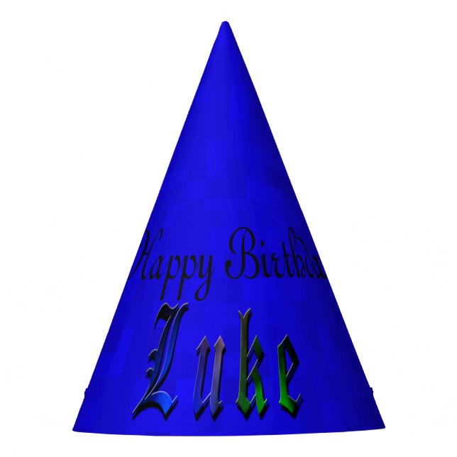 Luke, Happy Birthday Logo Blue Paper Hat. Party Hat (Front)