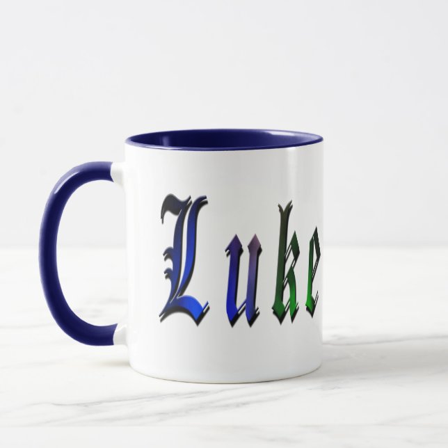 Luke, Name, Logo, Blue Ringer Combo Mug. Mug (Left)