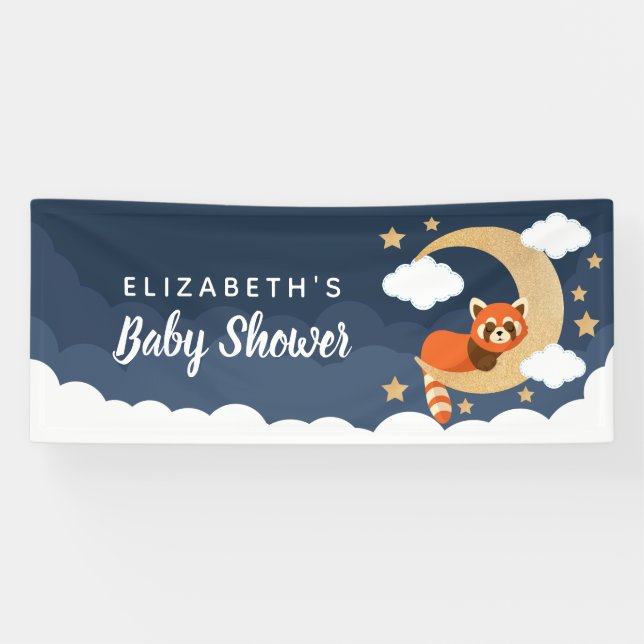 Lullaby Baby Red Panda Moon Baby Shower Banner (Horizontal)